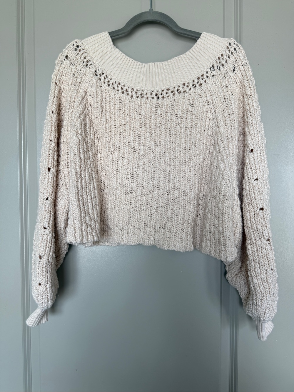 FREE PEOPLE Pandora’s Sweater Chunky Ivory Knit Cotton Cropped Oversized Top S - Picture 6 of 6